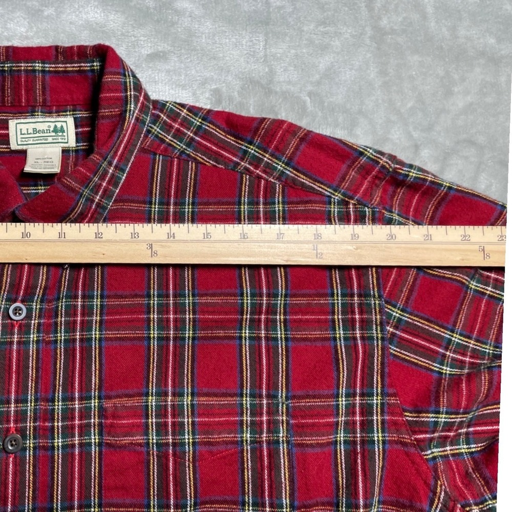 LL Bean Mens XL Red Plaid Flannel Shirt Long Sleeve Button Down Cotton 228061 - Picture 8 of 11